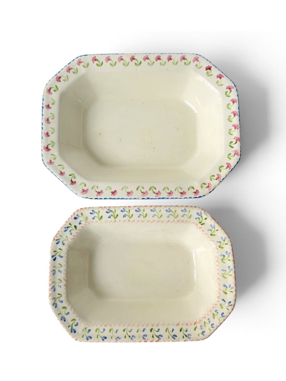 Vintage Bay McClure Nantucket MA Set of Pink & Blue Floral Pottery Bowls